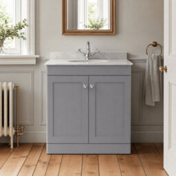 Balterley Swynnerton Traditional 2 Door Floor Standing Vanity Unit With Marble Basin, Satin Grey, 800mm - thumbnail 2