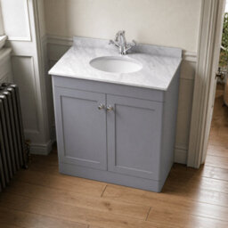 Balterley Swynnerton Traditional 2 Door Floor Standing Vanity Unit With Marble Basin, Satin Grey, 800mm - thumbnail 3