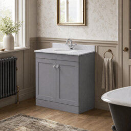 Balterley Swynnerton Traditional 2 Door Floor Standing Vanity Unit With Marble Basin, Satin Grey, 800mm - thumbnail 4