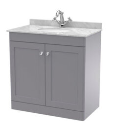 Balterley Swynnerton Traditional 2 Door Floor Standing Vanity Unit With Marble Basin, Satin Grey, 800mm