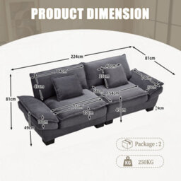Abrihome Oversized 2 Seater Corduroy Sofa, Modern Deep Seat Loveseat Couch With Pillows, Comfy Upholstered Sectional For Living Room - thumbnail 8