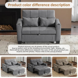Btm 2 Seater Sofa Bed Grey With Cup Holders Pull Out Sleeper Convertible Fabric Sofa Chair - thumbnail 2