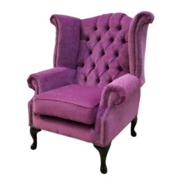 Chesterfield High Back Wing Chair Pimlico Lilac Fabric Bespoke In Queen Anne Style - thumbnail 3