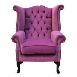 Chesterfield High Back Wing Chair Pimlico Lilac Fabric Bespoke In Queen Anne Style - thumbnail 2
