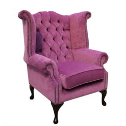 Chesterfield High Back Wing Chair Pimlico Lilac Fabric Bespoke In Queen Anne Style