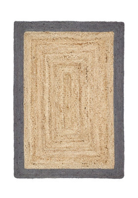 Grey Bordered Rug, Handmade Rug With 20mm Thickness, Modern Luxurious Wool Rug For Bedroom, & Dining Room-120Cm X 170Cm - image 1
