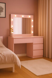 RAC3 Vanity Dressing Table With Led Lighted Mirror & Drawers Modern Makeup Desk With Storage For Bedroom ( Pink)