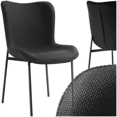 Tectake 1 Dining Chair Tessa - Ergonomic High Backrest, Slim Steel Legs, Soft Fabric  - Woven Fabric Black/black - image 1