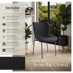 Tectake 1 Dining Chair Tessa - Ergonomic High Backrest, Slim Steel Legs, Soft Fabric  - Woven Fabric Black/black - thumbnail 2