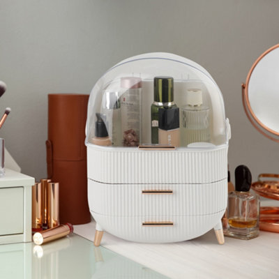 Alivio Multi-Function Makeup Case Dustproof Waterproof Cosmetics Storage Box, Bedroom Dressing Makeup Organizer - White - image 1