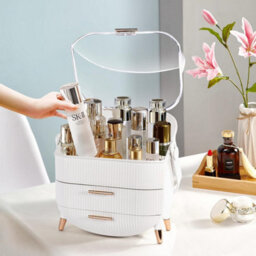 Alivio Multi-Function Makeup Case Dustproof Waterproof Cosmetics Storage Box, Bedroom Dressing Makeup Organizer - White - thumbnail 8