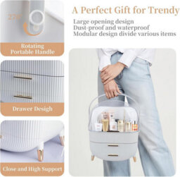Alivio Multi-Function Makeup Case Dustproof Waterproof Cosmetics Storage Box, Bedroom Dressing Makeup Organizer - White - thumbnail 2