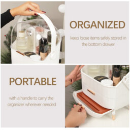 Alivio Multi-Function Makeup Case Dustproof Waterproof Cosmetics Storage Box, Bedroom Dressing Makeup Organizer - White - thumbnail 3