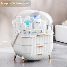 Alivio Multi-Function Makeup Case Dustproof Waterproof Cosmetics Storage Box, Bedroom Dressing Makeup Organizer - White - thumbnail 4