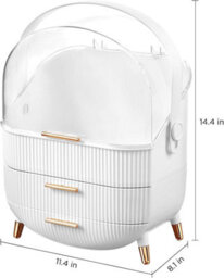 Alivio Multi-Function Makeup Case Dustproof Waterproof Cosmetics Storage Box, Bedroom Dressing Makeup Organizer - White - thumbnail 5