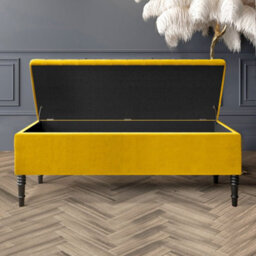180Cm Paris Striped Ottoman Storage Bench- Plush Velvet Shoe Bench - Mustard Gold Upholstery Footstool With Storage - thumbnail 2