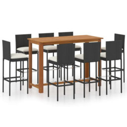 Berkfield 9 Piece Garden Bar Set With Cushions Poly Rattan Black - thumbnail 1