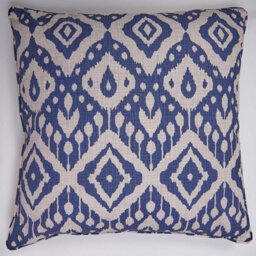 Ikat Inspired Scatter Cushion - Square Filled Pillow With Piped Edging & Zipped Cover For Home Or Garden - 60 X 60Cm, Blue - thumbnail 1