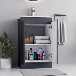 Belofay Denvor Grey 500mm Floor Standing Bathroom Vanity Unit With Basin - Laquered Cloakroom Vanity Unit With 1 Tap Hole Ceramic - thumbnail 3