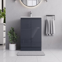 Belofay Denvor Grey 500mm Floor Standing Bathroom Vanity Unit With Basin - Laquered Cloakroom Vanity Unit With 1 Tap Hole Ceramic - thumbnail 2