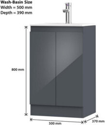 Belofay Denvor Grey 500mm Floor Standing Bathroom Vanity Unit With Basin - Laquered Cloakroom Vanity Unit With 1 Tap Hole Ceramic - thumbnail 5