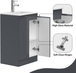 Belofay Denvor Grey 500mm Floor Standing Bathroom Vanity Unit With Basin - Laquered Cloakroom Vanity Unit With 1 Tap Hole Ceramic - thumbnail 6