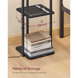 Floor Lamp With Storage Shelves, Standing Lamp With Led Bulb, Fabric Shade And Foot Switch, Ink Black - thumbnail 5