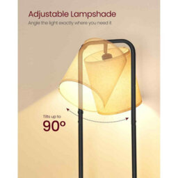 Floor Lamp With Storage Shelves, Standing Lamp With Led Bulb, Fabric Shade And Foot Switch, Ink Black - thumbnail 4