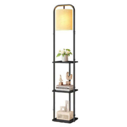 Floor Lamp With Storage Shelves, Standing Lamp With Led Bulb, Fabric Shade And Foot Switch, Ink Black - thumbnail 7