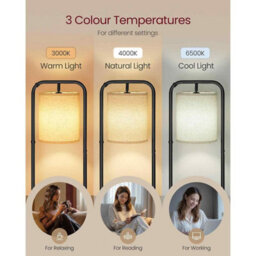 Floor Lamp With Storage Shelves, Standing Lamp With Led Bulb, Fabric Shade And Foot Switch, Ink Black - thumbnail 3
