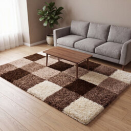 "Bravich Beige Checked Shaggy Rug 160 X 230Cm (5'3"" X 7'7"")" - thumbnail 6