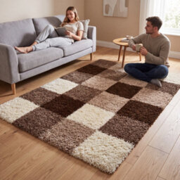 "Bravich Beige Checked Shaggy Rug 160 X 230Cm (5'3"" X 7'7"")" - thumbnail 2