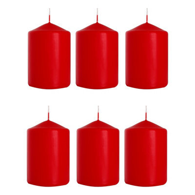 "SolaDirect Set Of 6 Pillar Candles, Votive Candles, Decorative Household Candles - Up To 66 Hours - 15 X 7 Cm / 6 X 2.75"" (Red, Matt)" - image 1