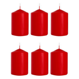 "SolaDirect Set Of 6 Pillar Candles, Votive Candles, Decorative Household Candles - Up To 66 Hours - 15 X 7 Cm / 6 X 2.75"" (Red, Matt)"