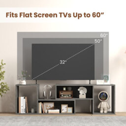 Gainoom 2-Piece Grey Console Tv Stand Modern Minimalist Entertainment Center - thumbnail 6