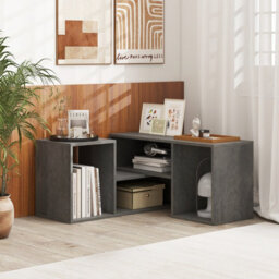 Gainoom 2-Piece Grey Console Tv Stand Modern Minimalist Entertainment Center - thumbnail 8
