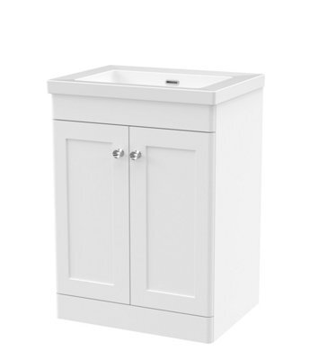 Balterley Swynnerton Traditional 2 Door Floor Standing Vanity Unit With Fireclay Basin, Satin White, 600mm - image 1