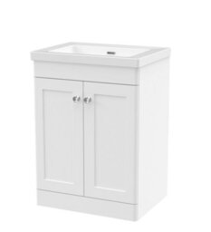 Balterley Swynnerton Traditional 2 Door Floor Standing Vanity Unit With Fireclay Basin, Satin White, 600mm - thumbnail 1