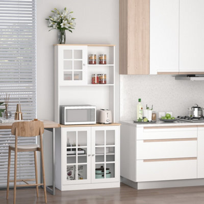"Homcom 72"" Kitchen Solid Storage Sideboard Cabinet With Glass Door, White" - image 1
