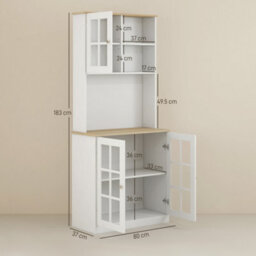 "Homcom 72"" Kitchen Solid Storage Sideboard Cabinet With Glass Door, White" - thumbnail 3