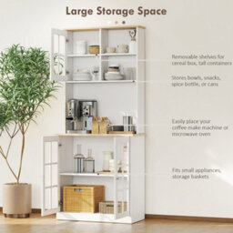 "Homcom 72"" Kitchen Solid Storage Sideboard Cabinet With Glass Door, White" - thumbnail 4