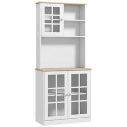 "Homcom 72"" Kitchen Solid Storage Sideboard Cabinet With Glass Door, White" - thumbnail 2