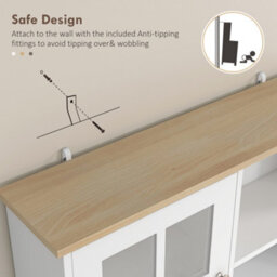 "Homcom 72"" Kitchen Solid Storage Sideboard Cabinet With Glass Door, White" - thumbnail 8
