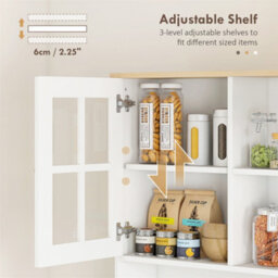 "Homcom 72"" Kitchen Solid Storage Sideboard Cabinet With Glass Door, White" - thumbnail 6
