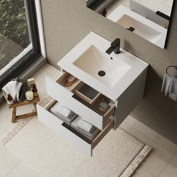 Banyetti Celtic 600mm Wall Hung Bathroom Vanity Unit With Lira Basin - Gloss White - thumbnail 3