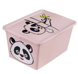 B2C Toy Storage Box Tub Lid Kids Bedroom Organizer Pastel Cute Animal Chest Bin Pink Panda 30L