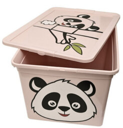 B2C Toy Storage Box Tub Lid Kids Bedroom Organizer Pastel Cute Animal Chest Bin Pink Panda 30L - thumbnail 2
