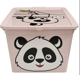 B2C Toy Storage Box Tub Lid Kids Bedroom Organizer Pastel Cute Animal Chest Bin Pink Panda 30L - thumbnail 6