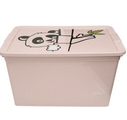 B2C Toy Storage Box Tub Lid Kids Bedroom Organizer Pastel Cute Animal Chest Bin Pink Panda 30L - thumbnail 3