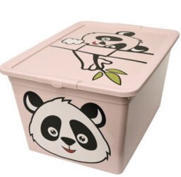 B2C Toy Storage Box Tub Lid Kids Bedroom Organizer Pastel Cute Animal Chest Bin Pink Panda 30L - thumbnail 4